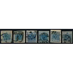Österreich 1850 6Stk.Marken! Alle 9kr, HANDPAPIERE! Schöne Farben!