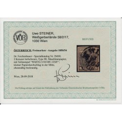 Österreich 1850 2kr, TIEFSCHWARZ! MP, Type III. WIEN. Uwe STEINER Befund