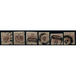 Österreich 1850 6Stk.Marken! Alle 6kr, HANDPAPIERE! Schöne FARBVARIANTE!