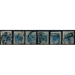 Österreich 1850 6Stk.Marken! Alle 9kr, HANDPAPIERE! Schöne Farben!