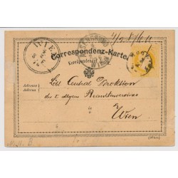 Österreich 1876 2kr, Karte MÜGLITZ (M) nach WIEN. Senkr.Bug!