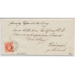 Österreich 1869 5kr, waagr.Bug! Brief HUSSINETZ (B) Kl:25P! Nach KRUMAU