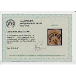 LOMBARDEI-VENETIEN 1863 2sld. DUNKELGELB! Kw:210,-€! VENEZIA. VÖB!