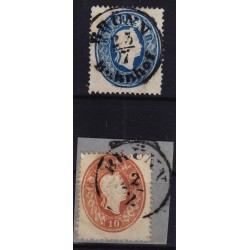Österreich 1861 2Stk.Marke:15kr und 10kr Verschiedene BRÜNN (M) Schön!