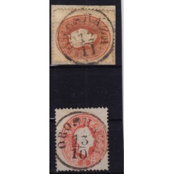 Österreich 1861 2Stk.Marke:10kr und 5kr, OROSHÁZA (U) Mü:10P!