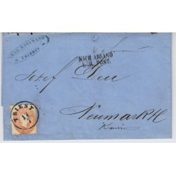 Österreich 186. 10kr Brief TRIEST nach NEUMARKTL (Krain) NACH ABGANG/DER