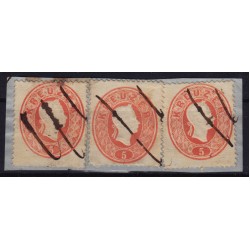 Österreich 1861 3*5kr, Alle mit FEDERZÜGE! HANDSCHRIFTLICHE ENTWERTUNG!