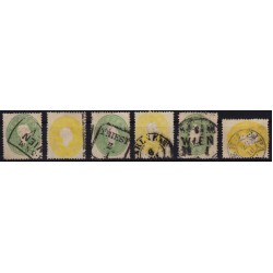 Österreich 1861 6Stk.Marke:2kr, gelb und 3kr, grün. Interessantes Lot!
