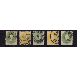 Österreich 1861 5Stk.Marken: 2kr, gelb und 3kr grün. Schöne Farben!
