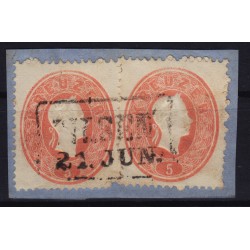 Österreich 1861 2*5kr auf Briefstück. PILSEN. Schön!