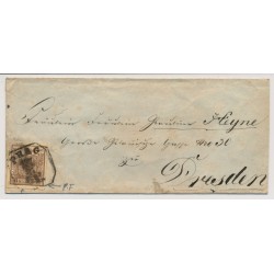 Österreich 185. 6kr, PLATTENFEHLER! AUSLANDS-Briefkuvert PRAG-DRESDEN.
