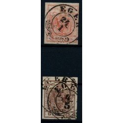 Österreich 1850 2Stk.Marke:3kr, HP, Type III. 6kr, HP, Type I. EGER (B)