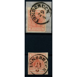 Österreich 1850 2Stk.Marke:3kr, INNSBRUCK (Tirol)
