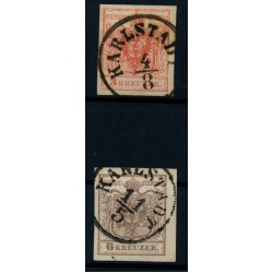 Österreich 1850 2Stk.Marke:3kr und 6kr beide MP, Type III. KARLSTADT (Ks