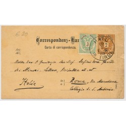 Österreich 1889 2kr Korr-Karte+3kr HALL/IN TIROL nach ITALIEN!