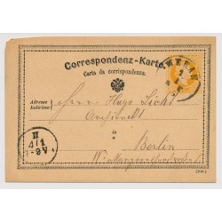 Österreich 1875 2kr Korr-Karte MERAN (Tirol) nach AUSLAND, nach BERLIN.