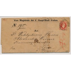 Österreich 1881 5kr, auf Faltbrief (Inhalt) KRAKAU (Galizien) nach LINZ