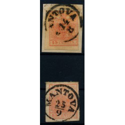 LOMBARDEI-VENETIEN 1850 2Stk.Marke! Beide 15C, MP, Type III. MANTOVA
