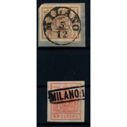 LOMBARDEI-VENETIEN 1850 2Stk.Marke:-30C und -15C, Verschiedene MILANO