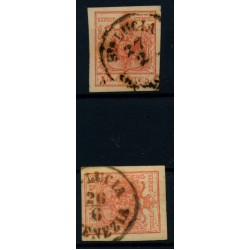 LOMBARDEI-VENETIEN 1850 2Stk.Marke! Beide 15C, StaLUCIA/in VENEZIA