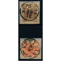 LOMBARDEI-VENETIEN 1850 2Stk.Marke:-30C, und 15C, Verschiedene VENEZIA