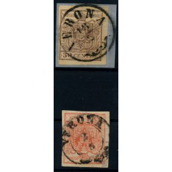 LOMBARDEI-VENETIEN 1850 2Stk.Marke:30C und 15C, Verschiedene VERONA