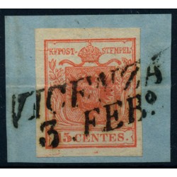 LOMBARDEI-VENETIEN 1850 15C, Oben PAPIERFALTEN! VICENZA