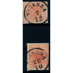 LOMBARDEI-VENETIEN 1850 2Stk.Marke! Beide 15C, MP, Type III. VICENZA