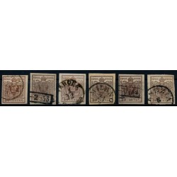 LOMBARDEI-VENETIEN 1850 6Stk.Marken! Alle 30C HANDPAPIERE! Schöne Farben