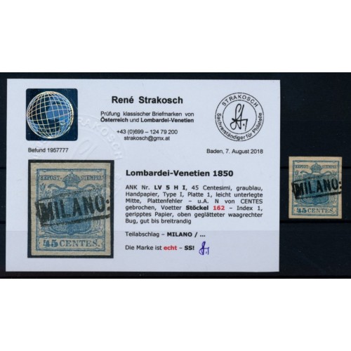 LOMB-VEN 1850 45C, HP, TYPE I.! P.F.! STÖCKEL 162! GERIPPTES P.! MILANO