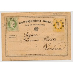 Österreich 1876 2kr Karte+3kr Marke, von PERGINE (Tirol) nach VENEZIA.