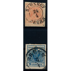 Österreich 1850 2Stk.Marke:3kr und 9kr, Verschiedene BRÜNN