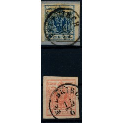 Österreich 1850 2Stk.Marke:9kr, und 3kr, PLATTENFEHLER! FELDKIRCH (V)