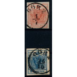 Österreich 1850 2Stk.Marke:3kr und 9kr kleine PLATTENFEHLERN! GÖRZ (Kü)