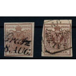 Österreich 1850 2Stk.Marke:6kr, HP, Type I. und Type III. mit Signums!