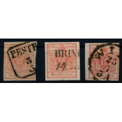 Österreich 1850 3Stk.Marke! Alle 3kr HANDPAPIERE mit RISMONDO Bestimmung