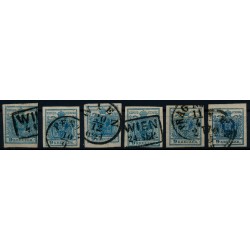 Österreich 1850 6Stk.Marken! Alle 9kr HANDPAPIERE! Schöne Farben!