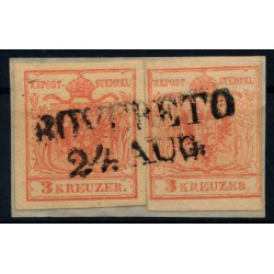 Österreich 1850 2*3kr auf Briefstück, MP, Type III. ROVERETO (Tirol)