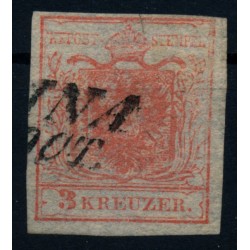 Österreich 1850 3kr, HP, Type I. UNTERLEGTE MITTE! Schön und attraktiv!