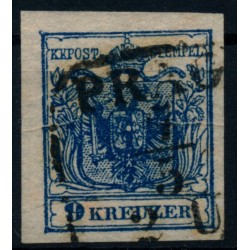 Österreich 1850 9kr, HP, Type III. PAPIERFALTEN! PRAG. Schön!