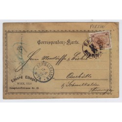 Österreich 1897 2kr Karte PERFIN! BAHNSTEMPEL F.P.A/WIEN-TETSCHEN No.23