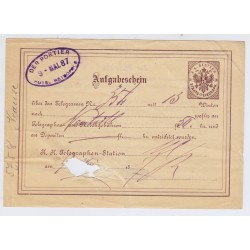 Österreich 1887 5kr AUFGABESCHEIN über ein TELEGRAMM. Attraktiv!