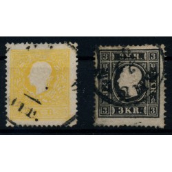 Österreich 1858 2Stk.Marke:-2kr, gelb, Type II. -3kr, schwarz, BRÜNN