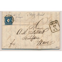 Österreich 1861 15kr, EXTREM VERZÄHNT! AK-ANSATZ! Faltbrief SMICHOW/PRAG