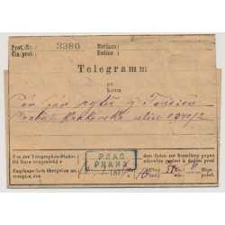 Österreich 1876 TELEGRAMM (mit Inhalt) mit BLAUSTEMPEL PRAG/PRAHA.