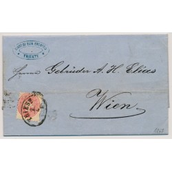 Österreich 1867 5kr, EXTREM VERZÄHNT! Faltbrief (Inhalt) TRIEST - WIEN.
