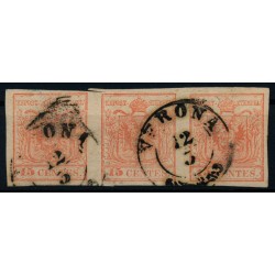 LOMBARDEI-VENETIEN 1850 3*15C 3-STREIFEN! MP, Type III. VERONA