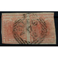 LOMB-VEN 1850 2*15C PAAR! HP, Type II. UNTERLEGTE MITTE! BELLUNO