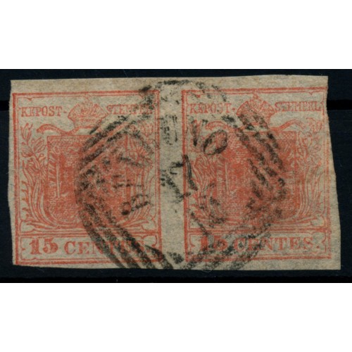LOMB-VEN 1850 2*15C PAAR! HP, Type II. UNTERLEGTE MITTE! BELLUNO