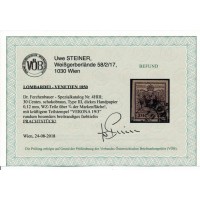 LOMB-VEN 1850 30C, SCHOKOBRAUN! KARTONPAPIER! GROßES Wz! VERONA VÖB! P